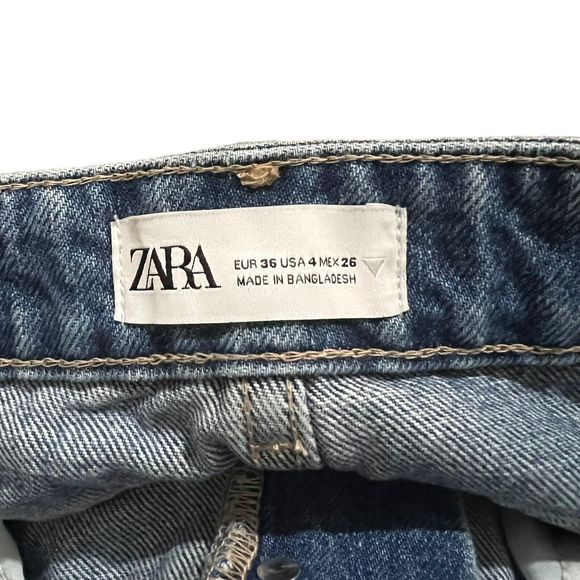 Zara Womens High Rise Blue Distressed Shorts Size - US 4 - Picture 3 of 8